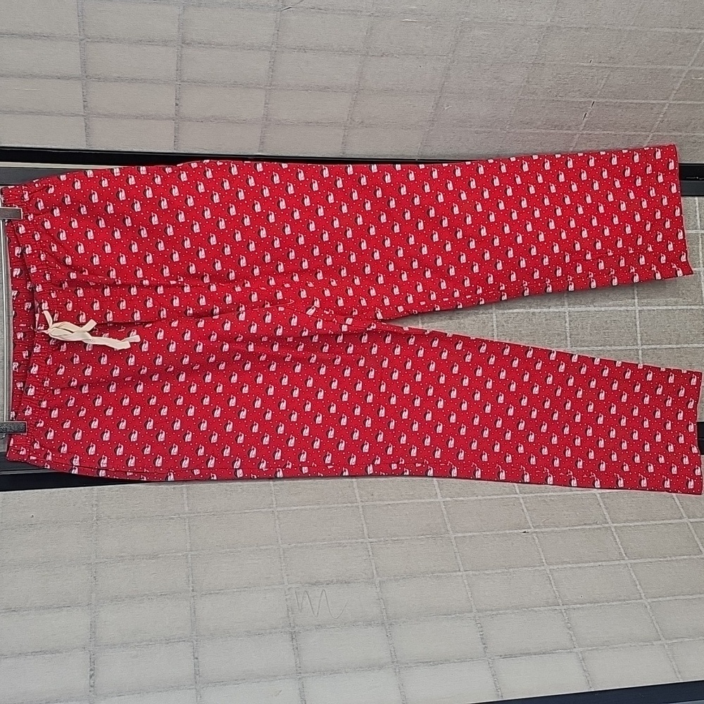 Vineyard Vines Cotton Red Fannel Pajama Pants with Santa Pattern Size Small